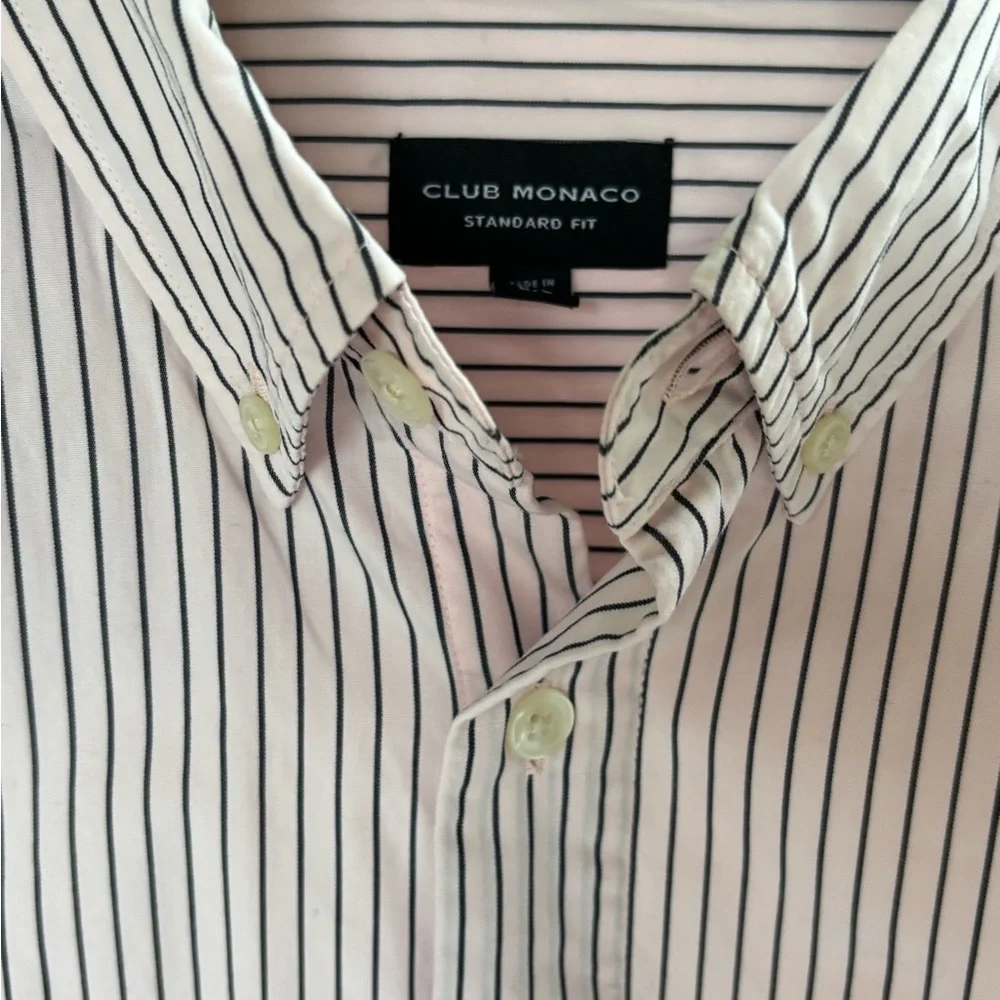 Club‎ Monaco  large Men's Button Down Shirt  pink with Black Stripes